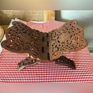 Vintage Hand-Carved Wooden Folding Book Stand
